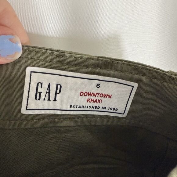 Gap Downtown Khaki Pants Women's 6 Green Mid Rise Pockets Flat Front Cotton Bl - Picture 6 of 10